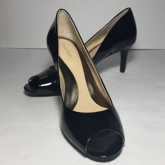Calvin Klein Shoes - CALVIN KLEIN Black PeepToe Patent Leather Heels8.5